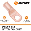 1/0 AWG, 3/8" Stud, Bare Copper Battery Cable Ends, Wire Lugs, Heavy Duty, MD1038U - 3