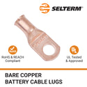 4 AWG, 5/16" Stud, (Wide Pad) Bare Copper Battery Cable Ends, Wire Lugs, Heavy Duty, MD0456UW - 3