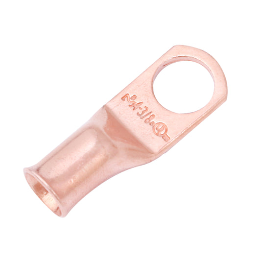 4 AWG (4 Gauge) 3/8" Stud, Bare Copper Battery Cable Ends, Wire Lugs, Heavy Duty, MD0438U
