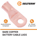 250 MCM, 1/2" Stud, Bare Copper Battery Cable Ends, Wire Lugs, Heavy Duty, MD25012U - 3
