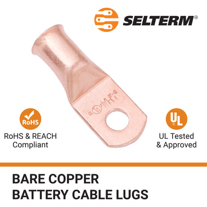 1AWG (1 Gauge) 1/4" Stud, Bare Copper Battery Cable Ends, Wire Lugs, Heavy Duty, MD0114U