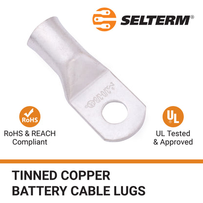 3/0 AWG (000 Gauge) 3/8" Stud, Tinned Copper Battery Cable Ends, Wire Lugs, Marine Grade, MD3038P