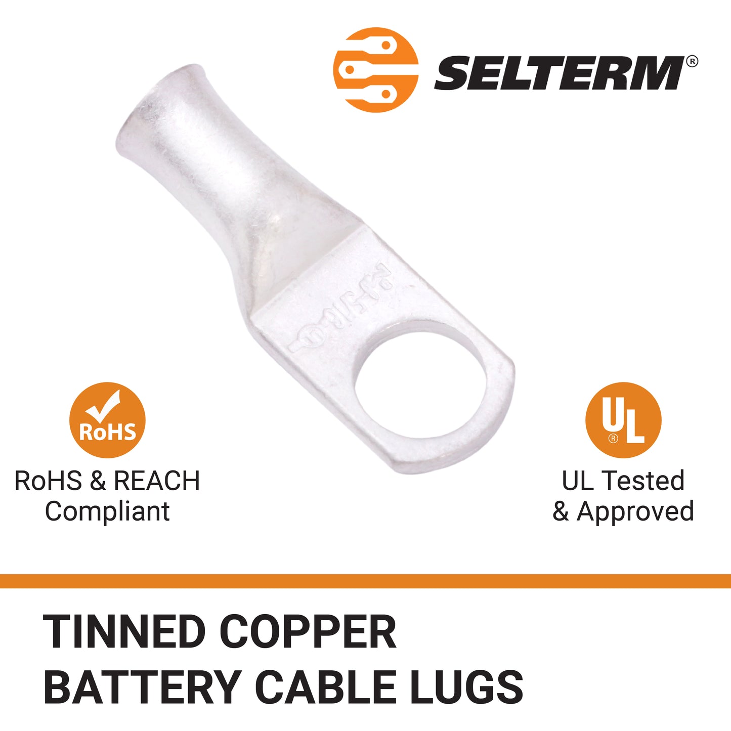 8 AWG (8 Gauge) 5/16" Stud, Tinned Copper Battery Cable Ends, Wire Lugs, Marine Grade, MD0856P