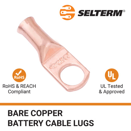 8 AWG (8 Gauge) 5/16" Stud, Bare Copper Battery Cable Ends, Wire Lugs, Heavy Duty, MD0856U