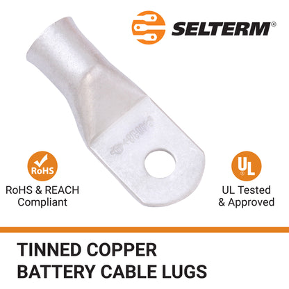 4/0 AWG (0000 Gauge) (XL), 3/8" Stud, Tinned Copper Battery Cable Ends, Wire Lugs, Marine Grade, MD4038PXL