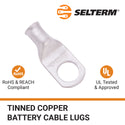 6 AWG, 3/8" Stud, Tinned Copper Battery Cable Ends, Wire Lugs, Marine Grade, MD0638PW - 3