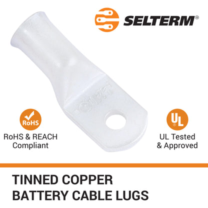 2 AWG (2 Gauge) #10 Stud, Tinned Copper Battery Cable Ends, Wire Lugs, Marine Grade, MD0210P