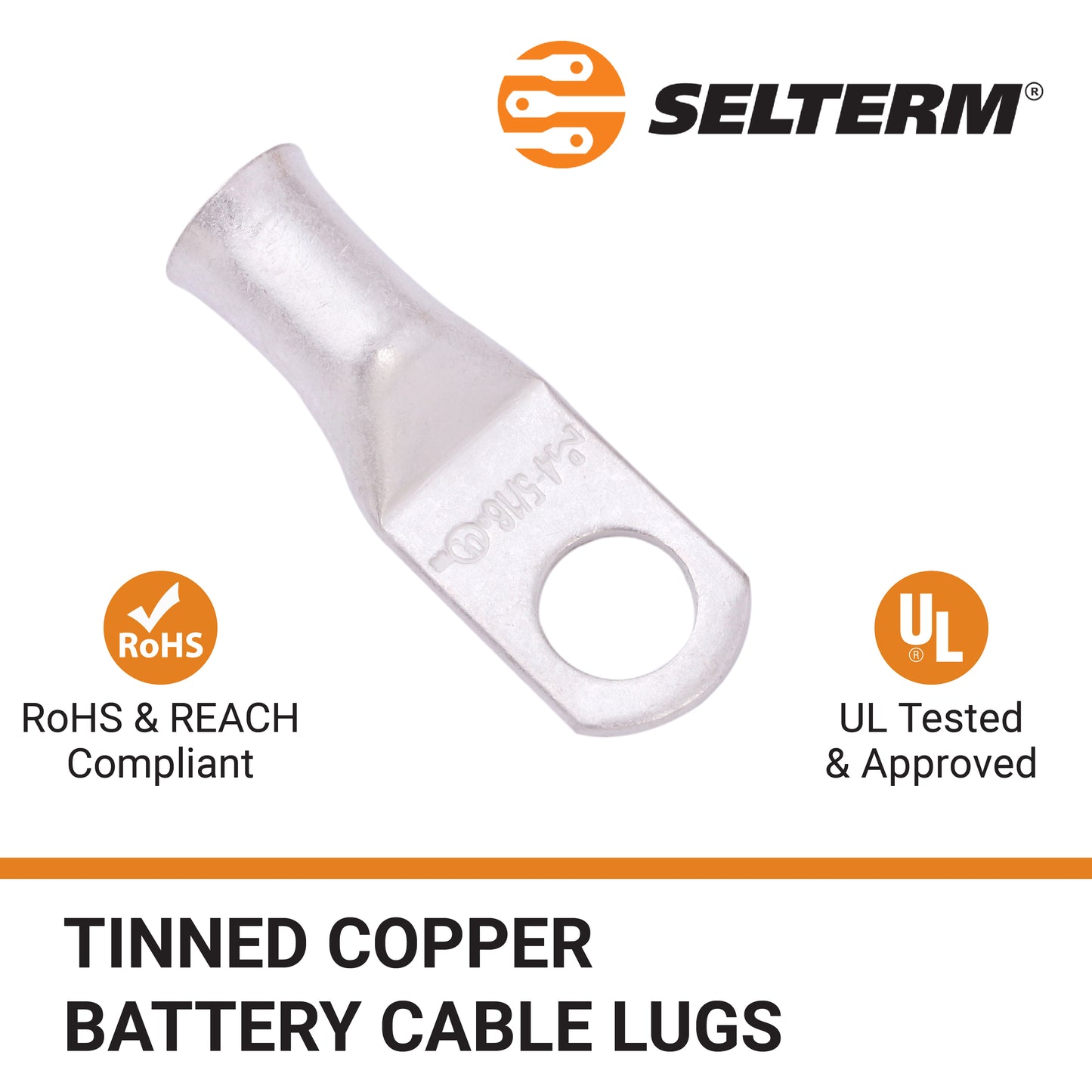 4 AWG (4 Gauge) 5/16" Stud, Tinned Copper Battery Cable Ends, Wire Lugs, Marine Grade, MD0456P