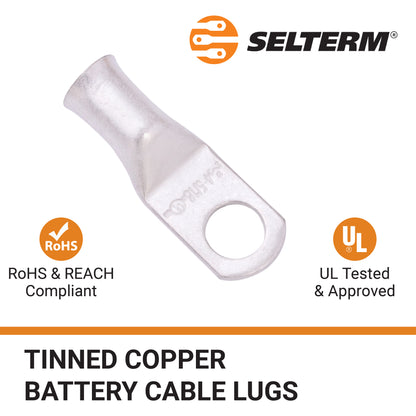 4 AWG (4 Gauge) 5/16" Stud, Tinned Copper Battery Cable Ends, Wire Lugs, Marine Grade, MD0456P