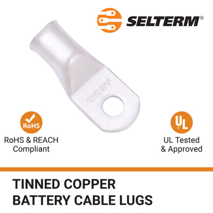 4/0 AWG (0000 Gauge) 3/8" Stud, Tinned Copper Battery Cable Ends, Wire Lugs, Marine Grade, MD4038P