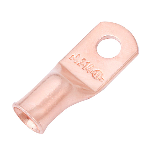 2 AWG (2 Gauge) 1/4" Stud, Bare Copper Battery Cable Ends, Wire Lugs, Heavy Duty, MD0214U