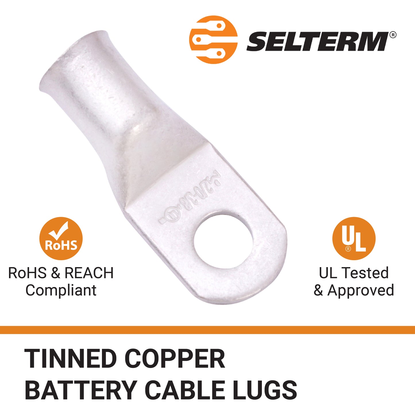 2/0 AWG (00 Gauge) 3/8" Stud, Tinned Copper Battery Cable Ends, Wire Lugs, Marine Grade, MD2038P
