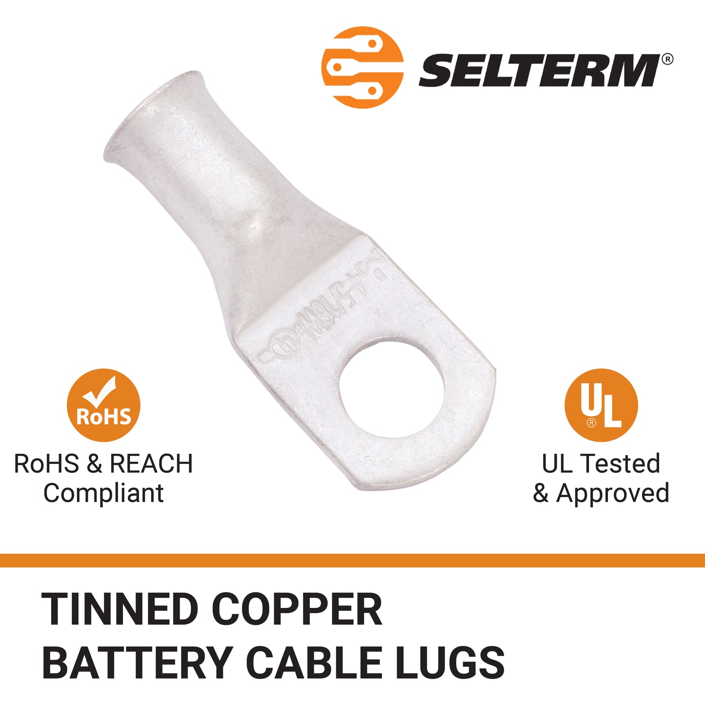 4 AWG (4 Gauge) 5/16" Stud, (Wide Pad) Tinned Copper Battery Cable Ends, Wire Lugs, Marine Grade, MD0456PW