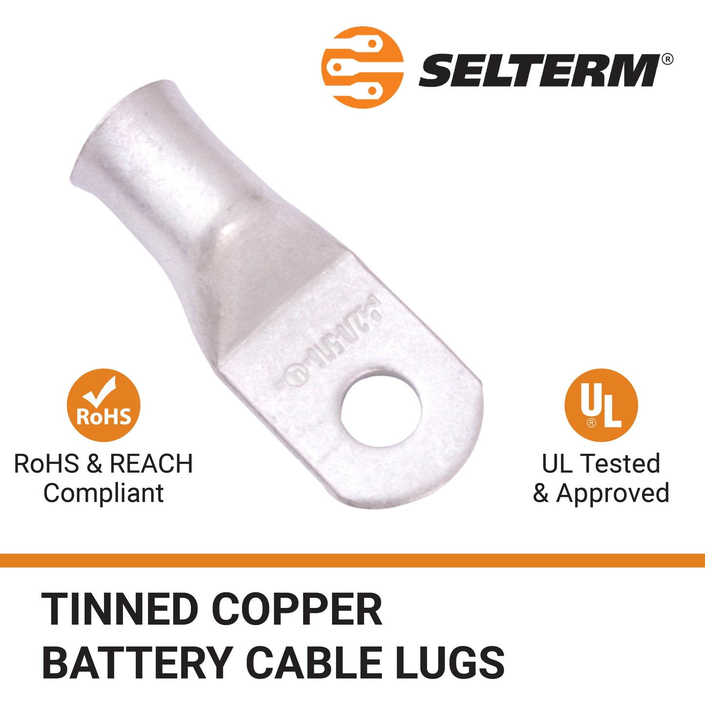 2/0 AWG (00 Gauge) 5/16" Stud, Tinned Copper Battery Cable Ends, Wire Lugs, Marine Grade, MD2056P