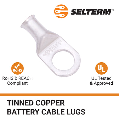 4 AWG (4 Gauge) 1/2" Stud, Tinned Copper Battery Cable Ends, Wire Lugs, Marine Grade, MD0412PX