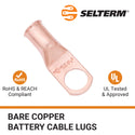 4 AWG, 3/8" Stud, Bare Copper Battery Cable Ends, Wire Lugs, Heavy Duty, MD0438U - 3