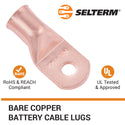 250 MCM, 3/8" Stud, Bare Copper Battery Cable Ends, Wire Lugs, Heavy Duty, MD25038U - 3