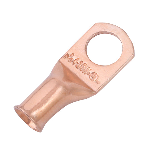 4 AWG (4 Gauge) 3/8" Stud, (Wide Pad) Bare Copper Battery Cable Ends, Wire Lugs, Heavy Duty, MD0438UW