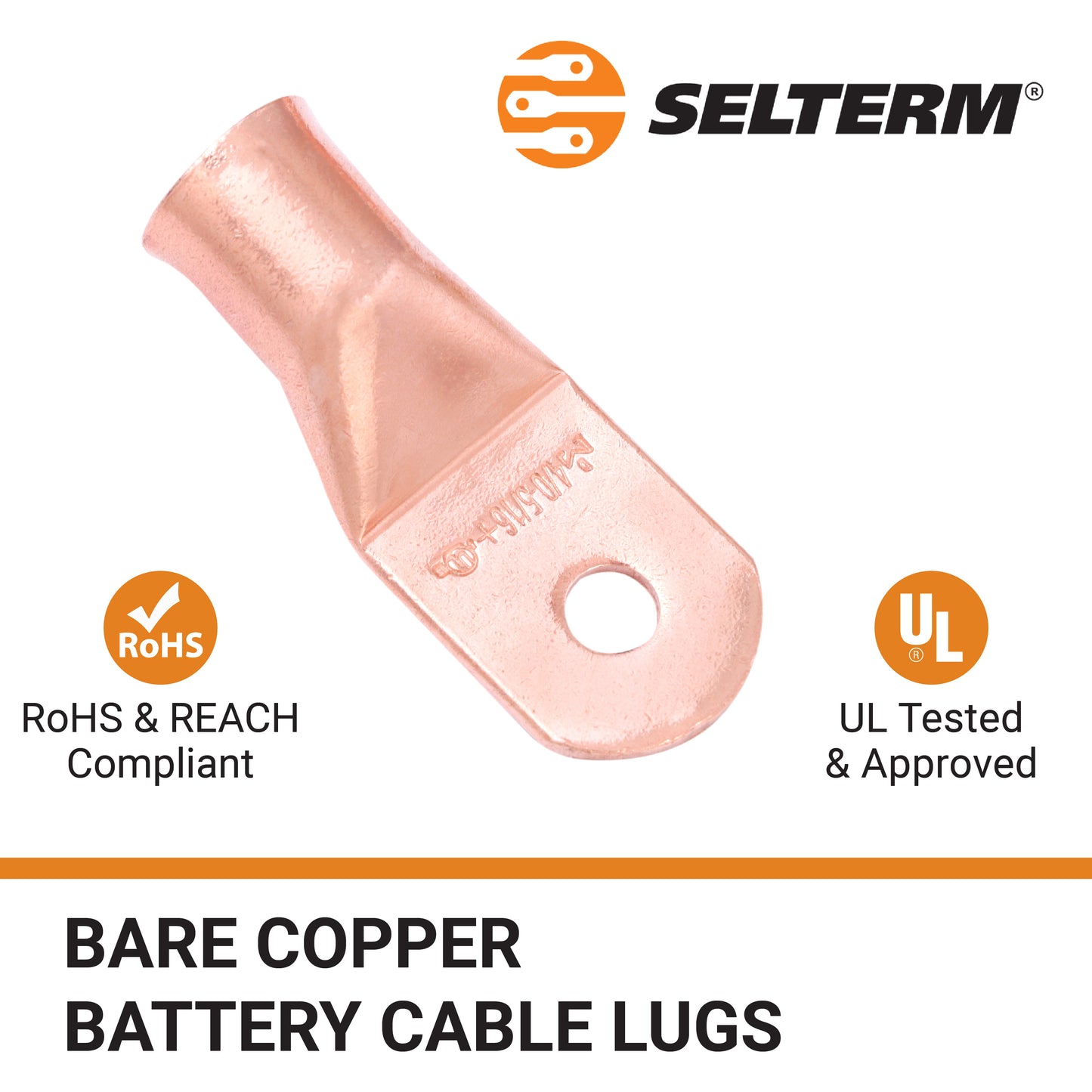 4/0 AWG (0000 Gauge) (XL), 5/16" Stud, Bare Copper Battery Cable Ends, Wire Lugs, Heavy Duty, MD4056UXL
