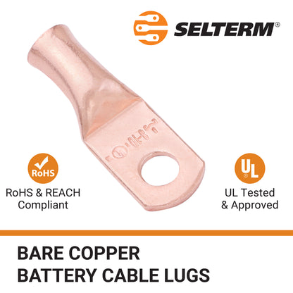 8 AWG (8 Gauge) #10 Stud, Wire Lugs, Bare Copper, Battery Cable Ends, Heavy Duty, MD0810U