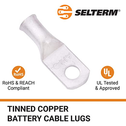 8 AWG (8 Gauge) #10 Stud, Tinned Copper Battery Cable Ends, Wire Lugs, Marine Grade, MD0810P
