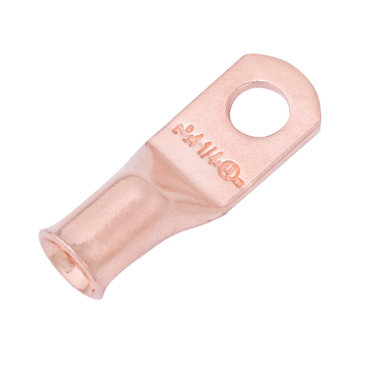 4 AWG (4 Gauge) 1/4" Stud, Bare Copper Battery Cable Ends, Wire Lugs, Heavy Duty, MD0414U