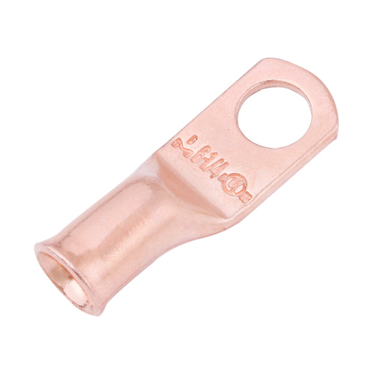 6 AWG (6 Gauge) 1/4" Stud, Bare Copper Battery Cable Ends, Wire Lugs, Heavy Duty, MD0614U
