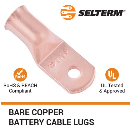 1AWG (1 Gauge) #10 Stud, Bare Copper Battery Cable Ends, Wire Lugs, Heavy Duty, MD0110U