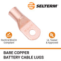 4/0 AWG, 3/8" Stud, Bare Copper Battery Cable Ends, Wire Lugs, Heavy Duty, MD4038U - 3